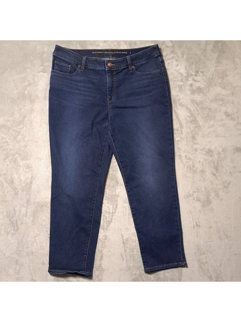 Chicos 14 Petite Blue Denim Girlfriend Ankle Jeans So Slimming Stretch Design